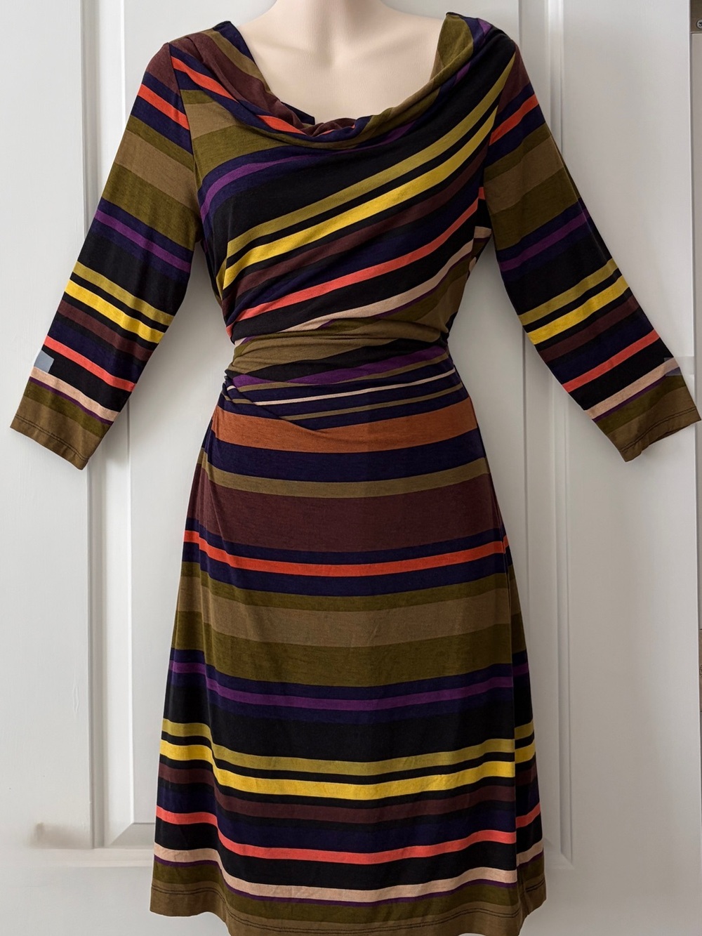 LOFT Striped Cowl-Neck Soft Mod Dress Autumn Color Palette NWT